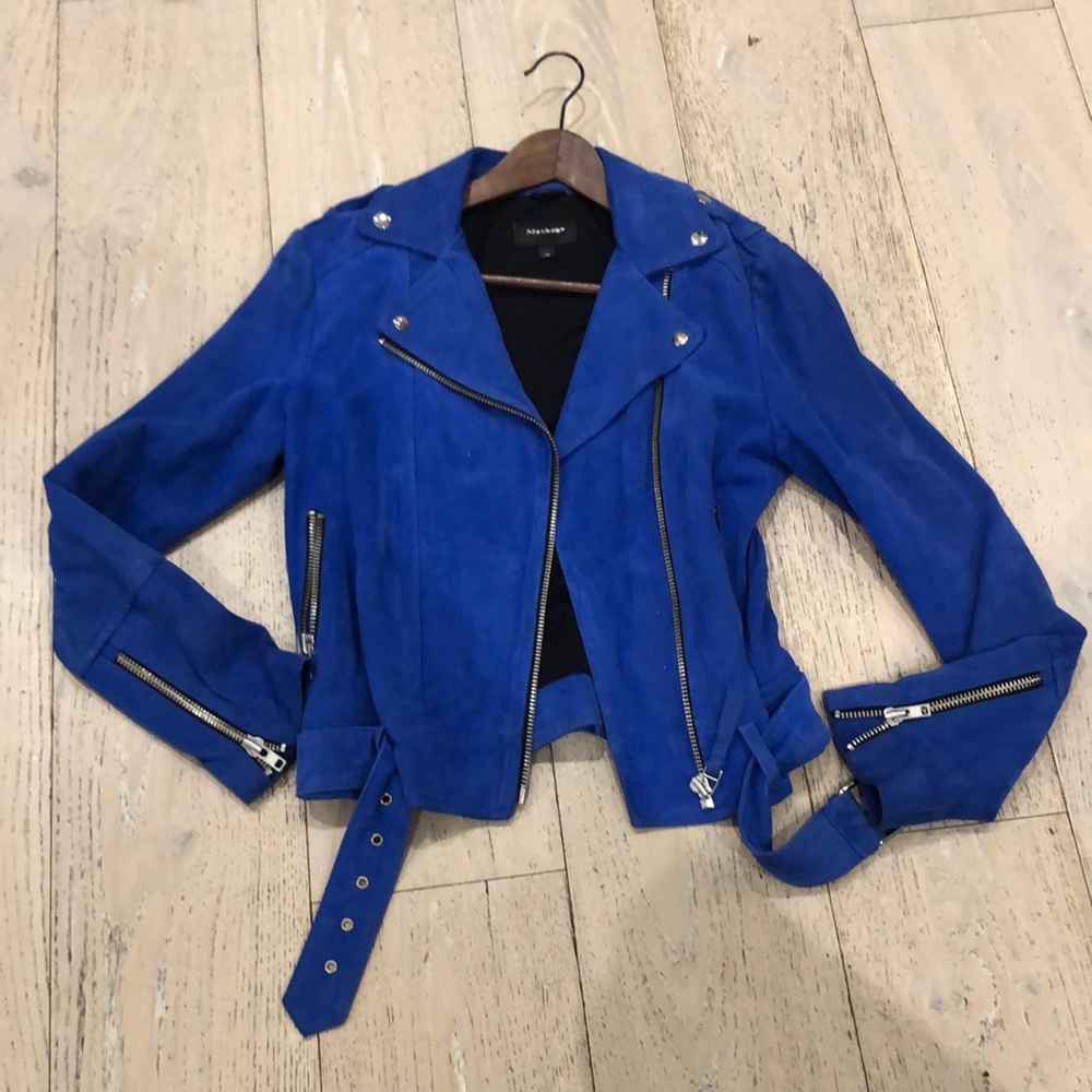 Mackage blue suede bomber jacket